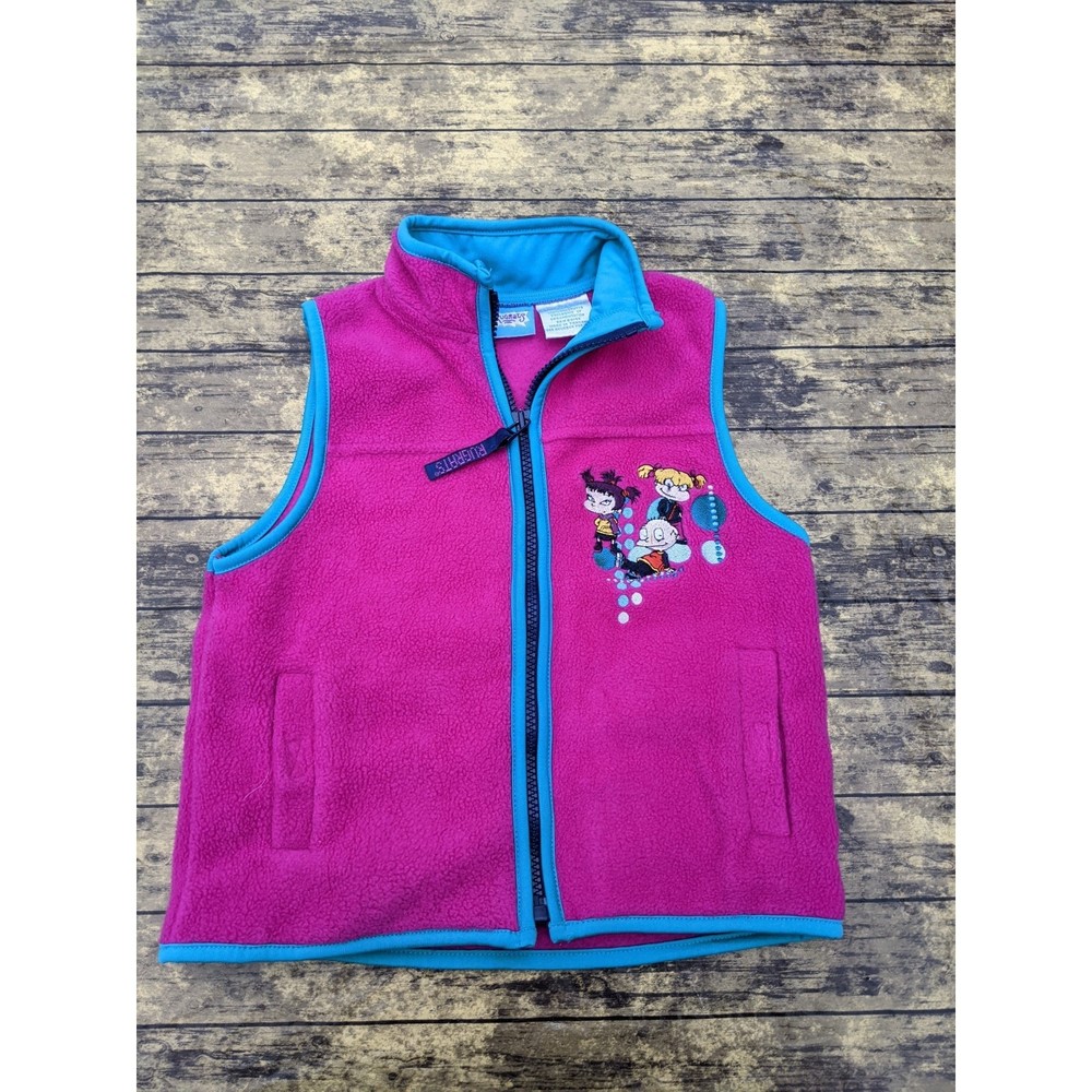 Vintage Rugrats 2000 Viacom Fleece Full Zip Vest Magenta Pink Children's Kids 6